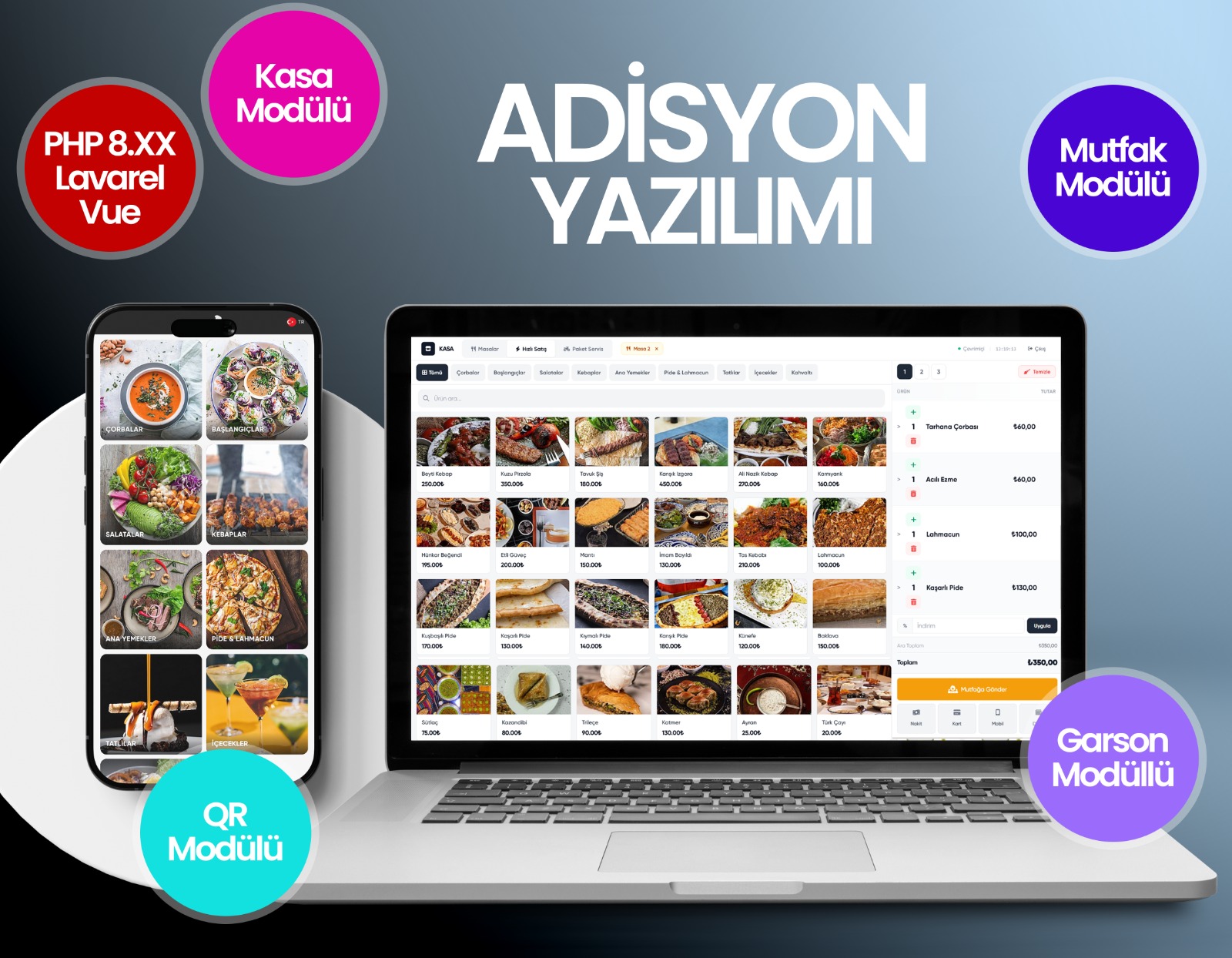 Adisyon Yazılımı arayüz önizlemesi