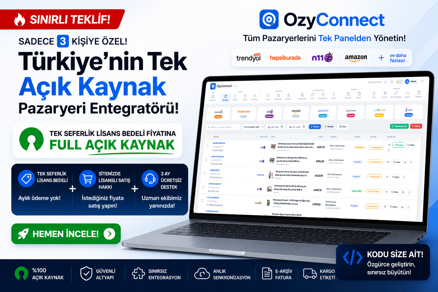 OzyConnect Pazaryeri Entegrasyon Paneli arayüz önizlemesi