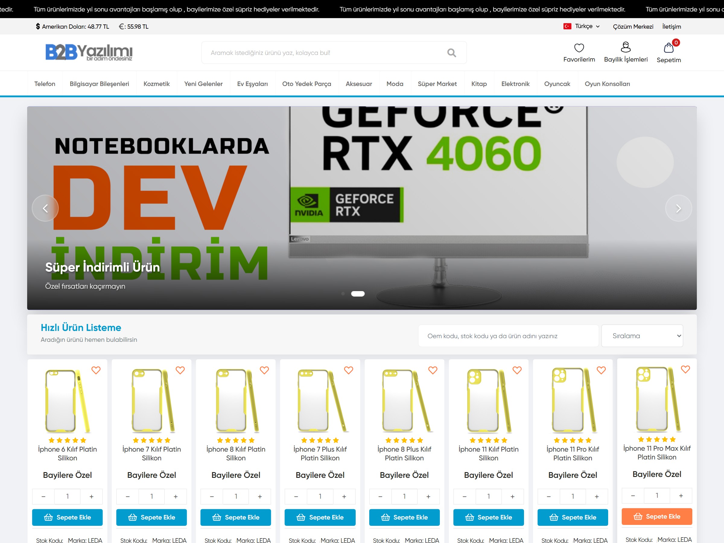 Platinum B2B Yazılımı arayüz önizlemesi